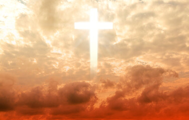 The cross of christ in the yellow sky,