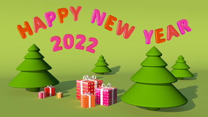 New year celebration themed online greeting card. 3D Illustration