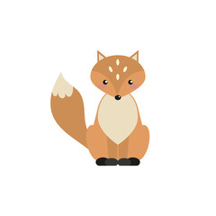 vector illustration with cute fox in scandinavian style on isolated white background. cartoon characters of forest animals, flat illustration of animals. vector elements for kids