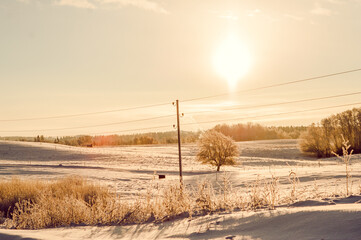 Scenic view of a winter sunset in the countryside