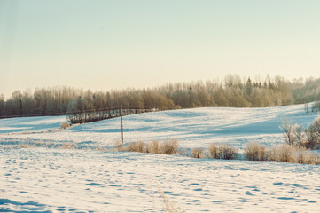 rural winter landscape with snow