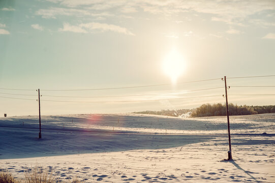 Scenic view of a winter sunset in the countryside