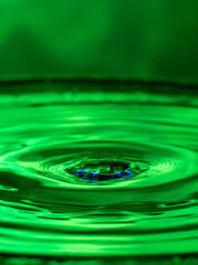 Green water drops on water surface.