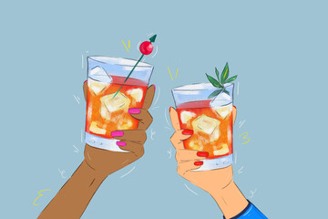 hands with cocktails
