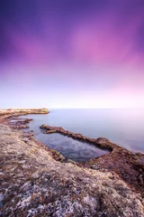 Printed kitchen splashbacks purple Mesmerizing view of a beautiful seascape at scenic sunset