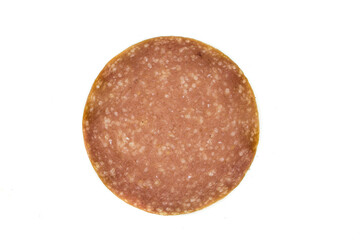 Salami isolated on white background top view
