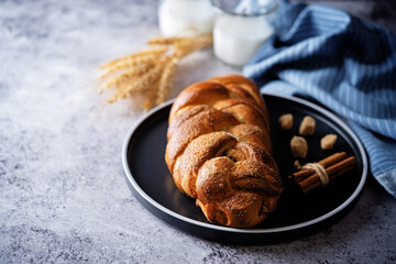 Cinnamon sweet braid bread with sugar sprinkles