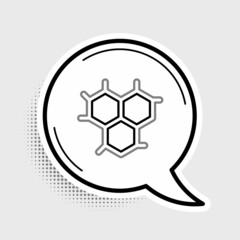 Line Chemical formula icon isolated on grey background. Abstract hexagon for innovation medicine, health, research and science. Colorful outline concept. Vector