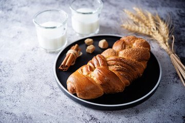 Cinnamon sweet braid bread with sugar sprinkles