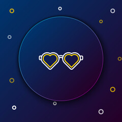 Line Heart shaped love glasses icon isolated on blue background. Suitable for Valentine day card design. Colorful outline concept. Vector