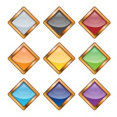 Set of bright blank buttons. Metalic frames for skills or elements of user interface for mobile games