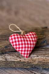 Red White Fabric Heart On Wood