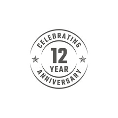 12 Year Anniversary Celebration Emblem Badge with Gray Color for Celebration Event, Wedding, Greeting card, and Invitation Isolated on White Background