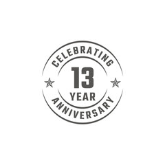 13 Year Anniversary Celebration Emblem Badge with Gray Color for Celebration Event, Wedding, Greeting card, and Invitation Isolated on White Background