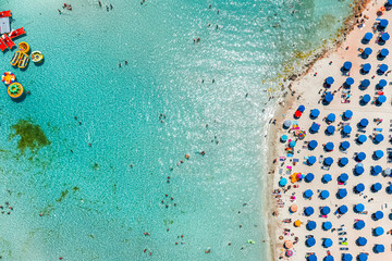 Overhead view of the most popular beach in Cyprus - Nissi beach