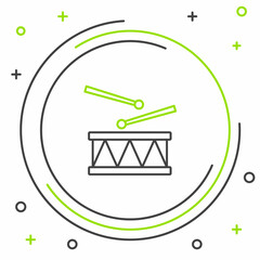 Line Drum with drum sticks icon isolated on white background. Music sign. Musical instrument symbol. Colorful outline concept. Vector