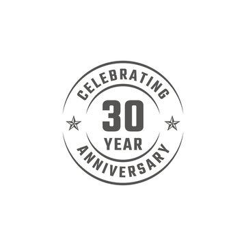 30 Year Anniversary Celebration Emblem Badge with Gray Color for Celebration Event, Wedding, Greeting card, and Invitation Isolated on White Background