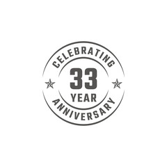 33 Year Anniversary Celebration Emblem Badge with Gray Color for Celebration Event, Wedding, Greeting card, and Invitation Isolated on White Background