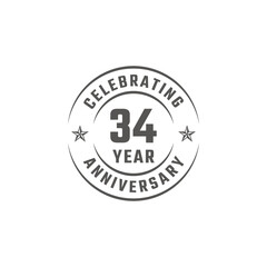 34 Year Anniversary Celebration Emblem Badge with Gray Color for Celebration Event, Wedding, Greeting card, and Invitation Isolated on White Background