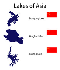  set of silhouettes of the lakes of Asia vector