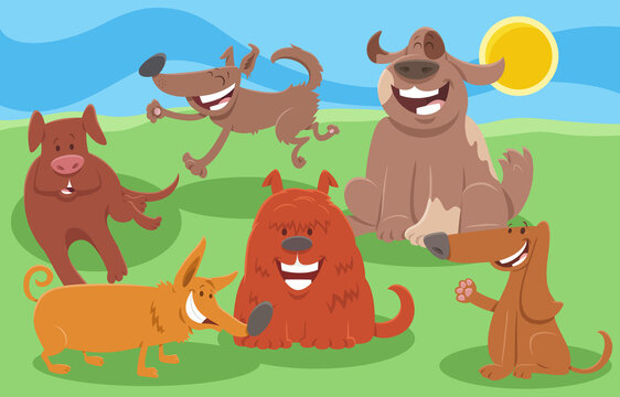 happy cartoon dogs animal characters group
