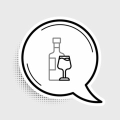 Line Wine bottle with glass icon isolated on grey background. Colorful outline concept. Vector