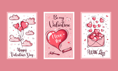 Romantic set of postcard. Love, Valentines Day. Vector design concept for Valentines Day and other users.