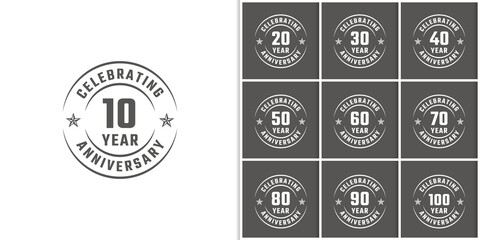 Set of Year Anniversary Celebration Emblem Badge with Gray Color for Celebration Event, Wedding, Greeting card, and Invitation Isolated on White Background