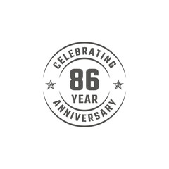 Fototapeta na wymiar 86 Year Anniversary Celebration Emblem Badge with Gray Color for Celebration Event, Wedding, Greeting card, and Invitation Isolated on White Background