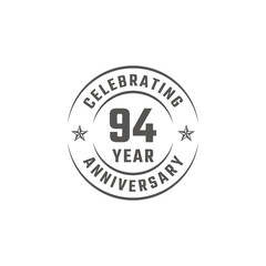 94 Year Anniversary Celebration Emblem Badge with Gray Color for Celebration Event, Wedding, Greeting card, and Invitation Isolated on White Background
