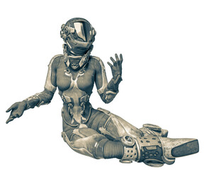 apocalyptic astronaut girl exploring arround