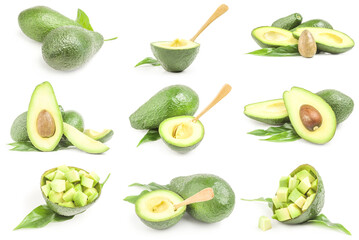 Collage of avocados isolated on a white background cutout