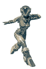 apocalyptic astronaut girl exploring arround