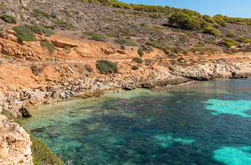 Fototapeta na wymiar View of Cala Fredda beach on the Levanzo island in the Mediterranean sea of Sicily, province of Trapani, Itay