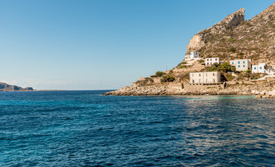 Fototapeta na wymiar View of the Levanzo island, smallest of the Aegadian Islands in the Mediterranean Sea in Sicily, province of Trapany, Italy