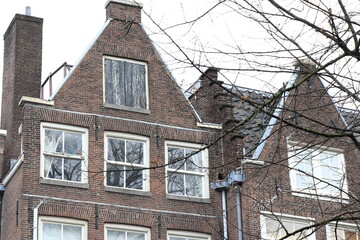 Traditional Brick Houses with Spout Gables in Amsterdam, Netherlands