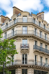 Paris, typical facades and street, beautiful buildings rue de Reaumur
