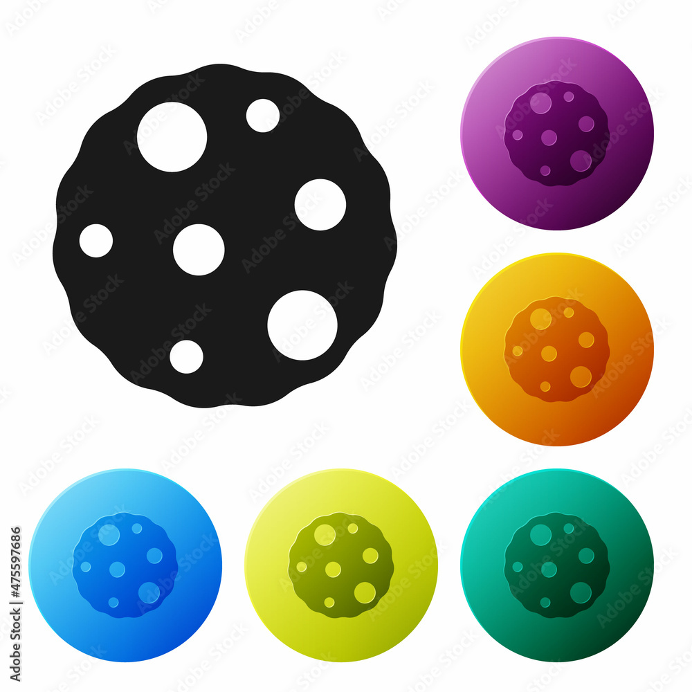 Poster black cookie or biscuit with chocolate icon isolated on white background. set icons in color circle 