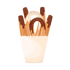 churros with chocolate in bag paper