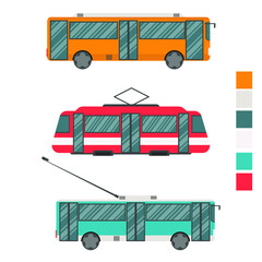 Set public transport. Bus, tram, trolleybus isolated on a white background. Color scheme