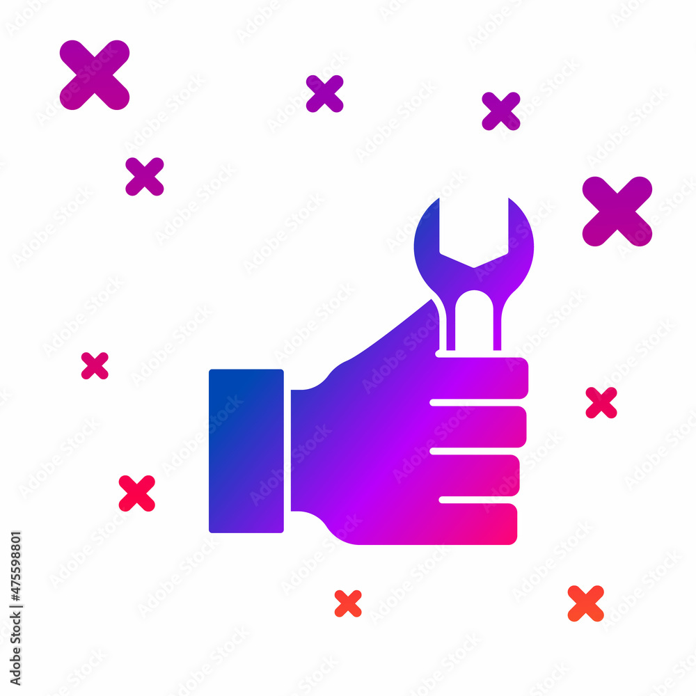 Poster color wrench spanner icon isolated on white background. gradient random dynamic shapes. vector