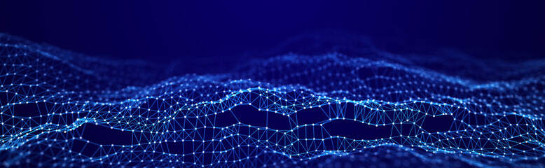 Obraz premium Corrupted network or connection. Abstract digital background of points and lines. Glowing plexus. Big data. Abstract technology science background. 3d rendering