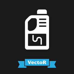 White Drain cleaner bottle icon isolated on black background. Water pipes cleaning. Plumbing repair symbol. Vector