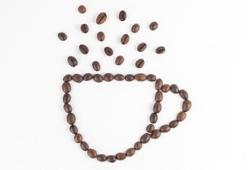 A cup of coffee made with coffee beans.