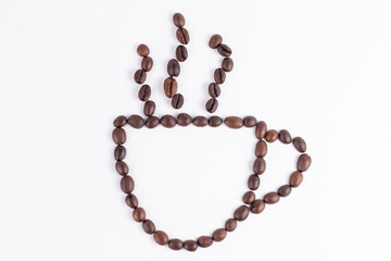 A cup of coffee made with coffee beans.