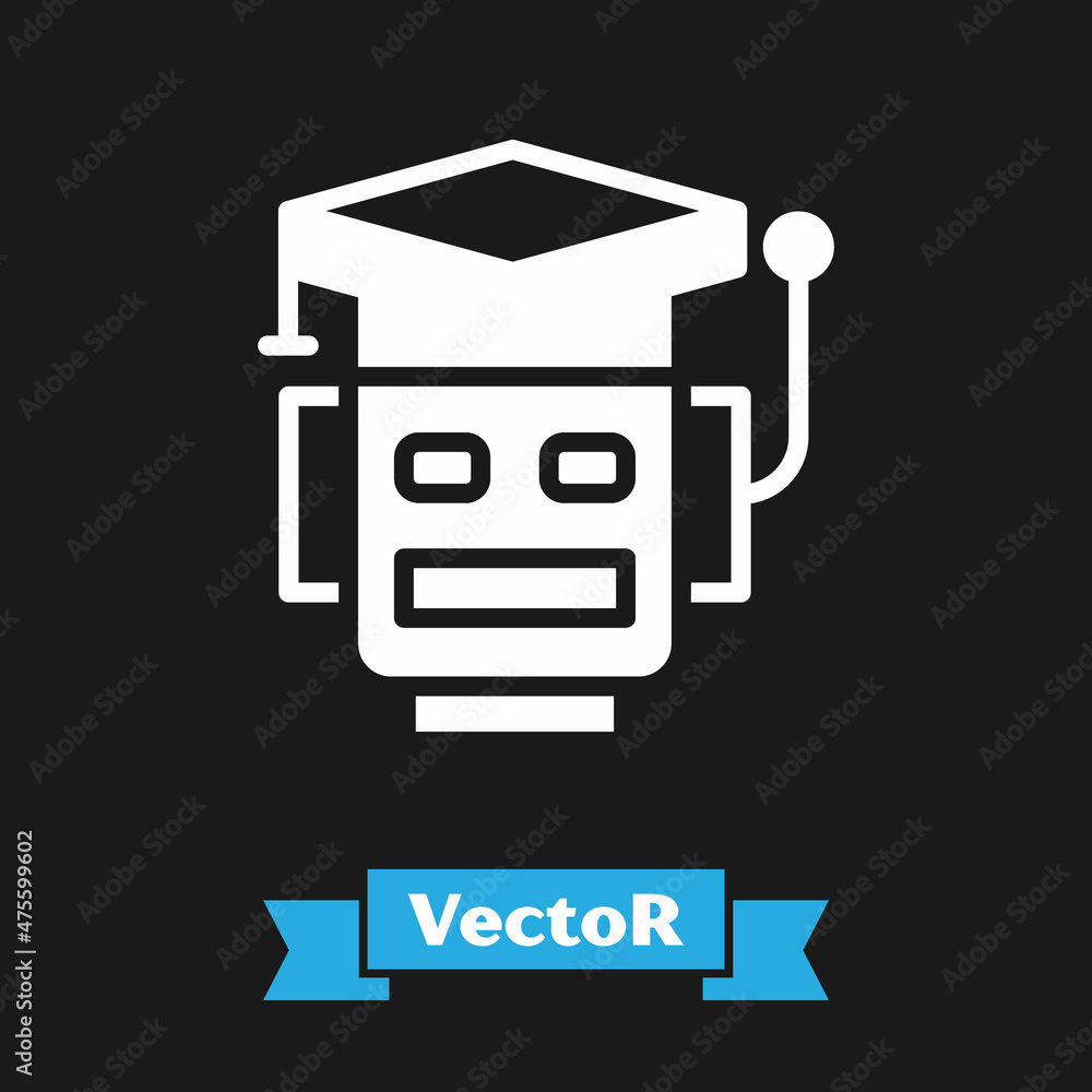 Aufkleber white robot icon isolated on black background. artificial intelligence, machine learning, cloud comp