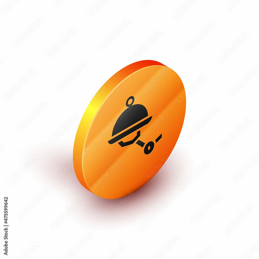 Poster isometric waiter robot with covered plate icon isolated on white background. artificial intelligence