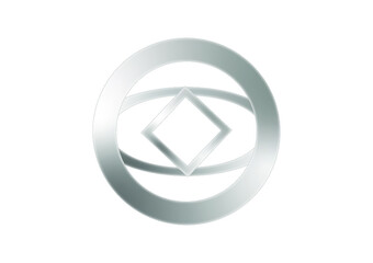 Grafika będąca projektem logo. Za pomocą gradientów uzyskano metaliczny efekt. Logo składa się z trzech figur geometrycznych, rombu, koła i elipsy.