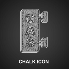 Chalk Gas filling station icon isolated on black background. Transport related service building Gasoline and oil station. Vector