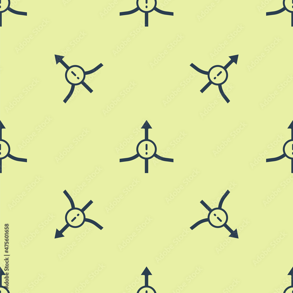 Poster blue arrow icon isolated seamless pattern on yellow background. direction arrowhead symbol. navigati